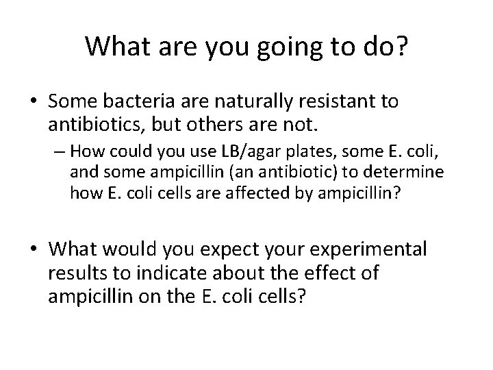 What are you going to do? • Some bacteria are naturally resistant to antibiotics,