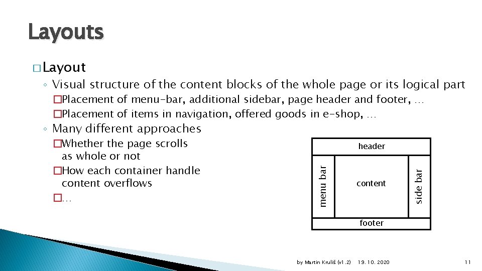 Layouts � Layout ◦ Visual structure of the content blocks of the whole page