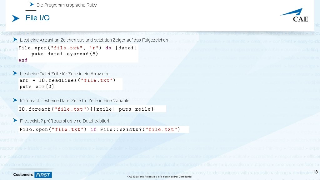 Die Programmiersprache Ruby File I/O Liest eine Anzahl an Zeichen aus und setzt den