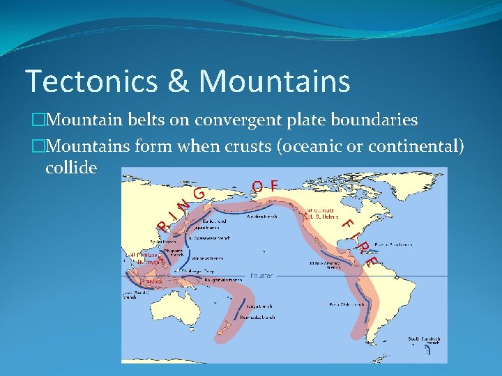 Tectonics & Mountains �Mountain belts on convergent plate boundaries �Mountains form when crusts (oceanic