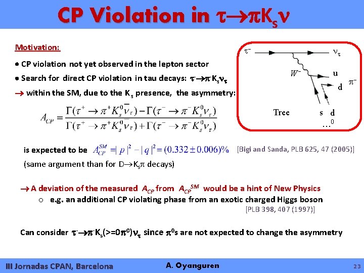 CP Violation in Ks Motivation: t- t CP violation not yet observed in the