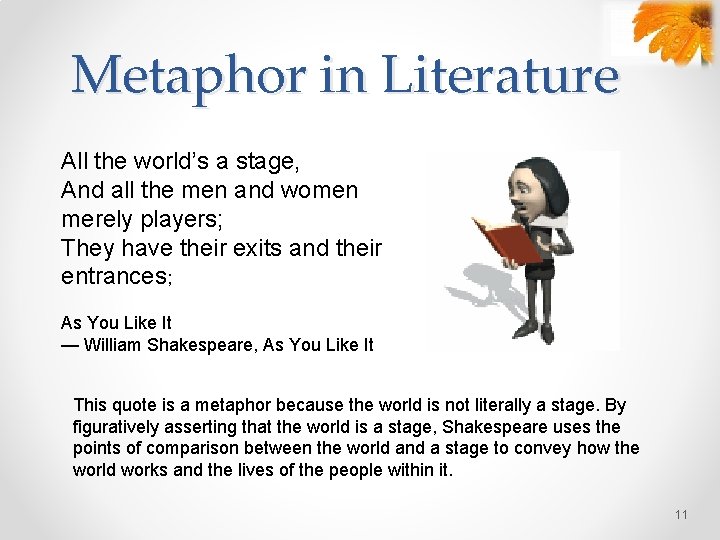 Metaphor in Literature All the world’s a stage, And all the men and women