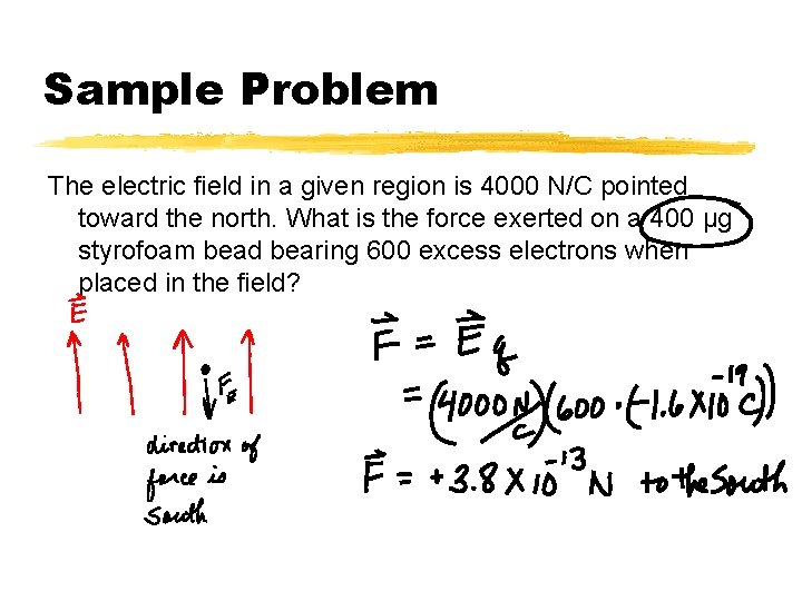 Sample Problem The electric field in a given region is 4000 N/C pointed toward