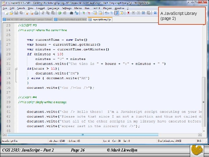 A Java. Script Library (page 2) CGS 2585: Java. Script – Part 2 Page