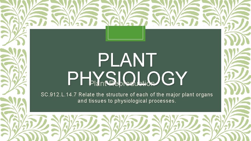 PLANT PHYSIOLOGY Plant Reproduction SC. 912. L. 14. 7 Relate the structure of each