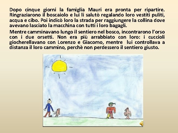 Dopo cinque giorni la famiglia Mauri era pronta per ripartire. Ringraziarono il boscaiolo e