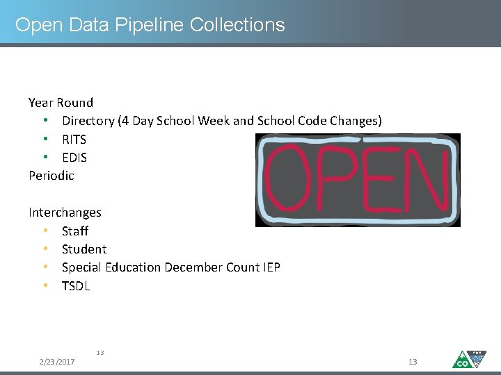 Open Data Pipeline Collections Year Round • Directory (4 Day School Week and School