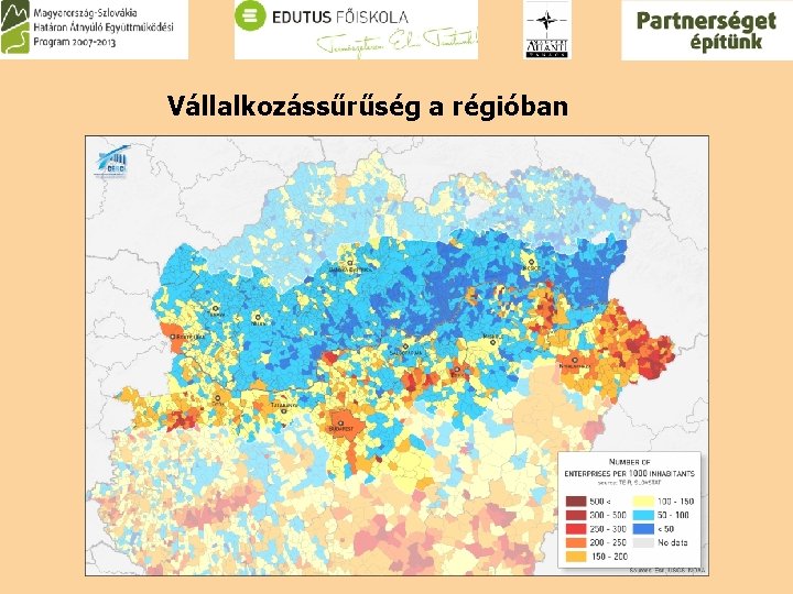 Vállalkozássűrűség a régióban 