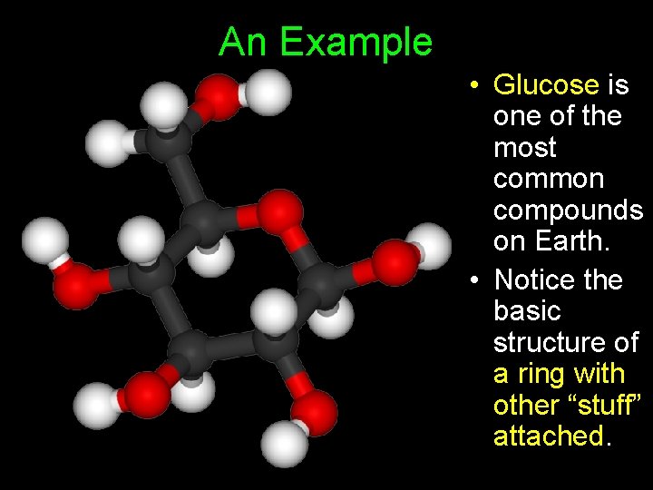 An Example • Glucose is one of the most common compounds on Earth. •