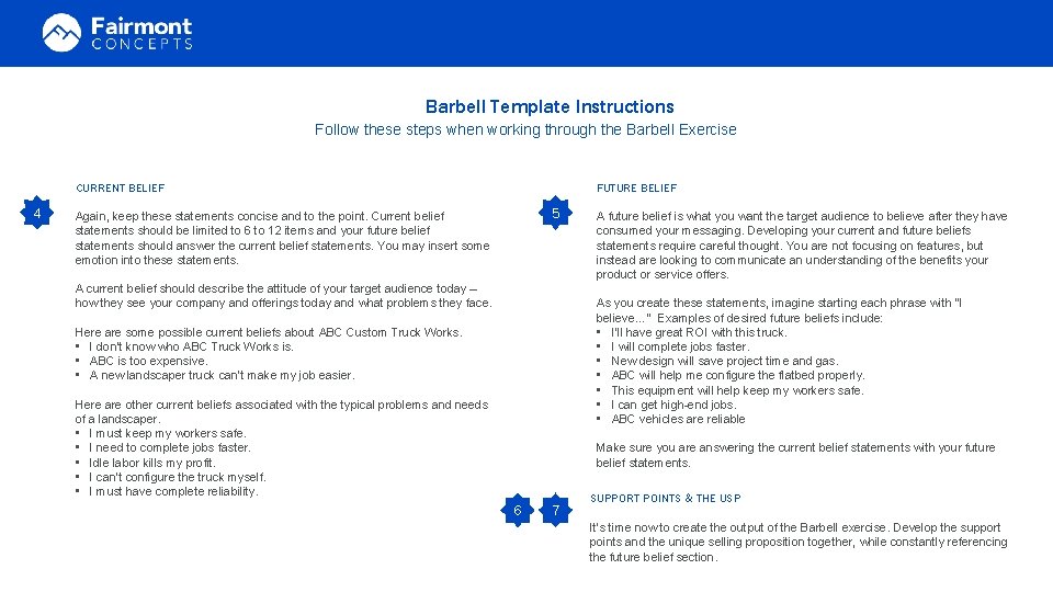 Barbell Template Instructions Follow these steps when working through the Barbell Exercise FUTURE BELIEF