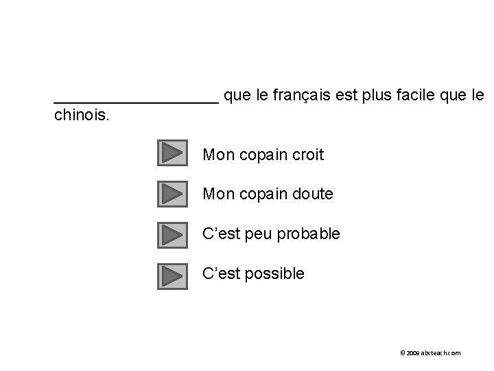 _________ que le français est plus facile que le chinois. Mon copain croit Mon