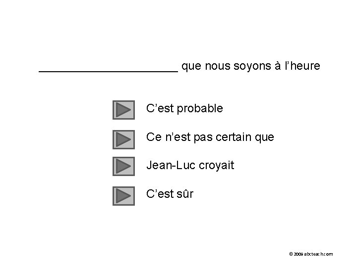 ___________ que nous soyons à l’heure C’est probable Ce n’est pas certain que Jean-Luc