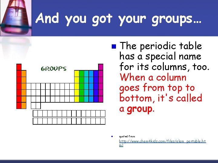 And you got your groups… n n The periodic table has a special name