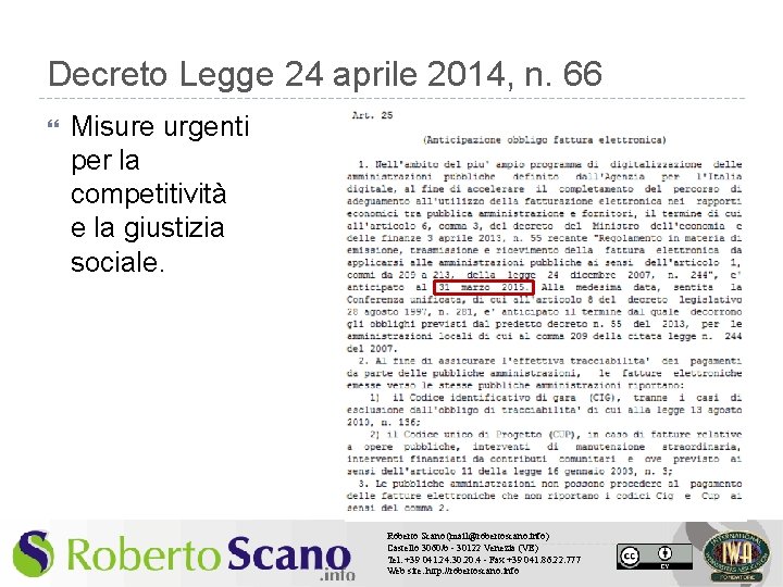 Decreto Legge 24 aprile 2014, n. 66 Misure urgenti per la competitività e la