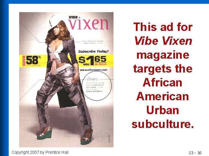 This ad for Vibe Vixen magazine targets the African American Urban subculture. Copyright 2007