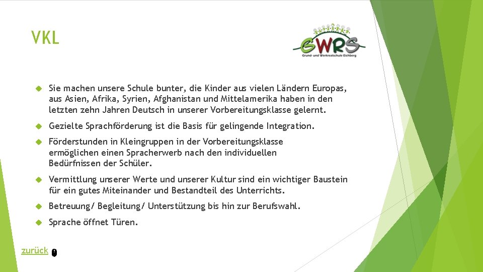 VKL Sie machen unsere Schule bunter, die Kinder aus vielen Ländern Europas, aus Asien,