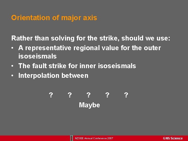 Orientation of major axis Rather than solving for the strike, should we use: •