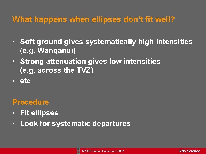 What happens when ellipses don’t fit well? • Soft ground gives systematically high intensities