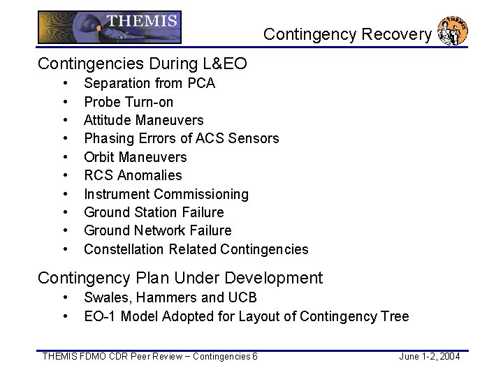 Contingency Recovery Contingencies During L&EO • • • Separation from PCA Probe Turn-on Attitude