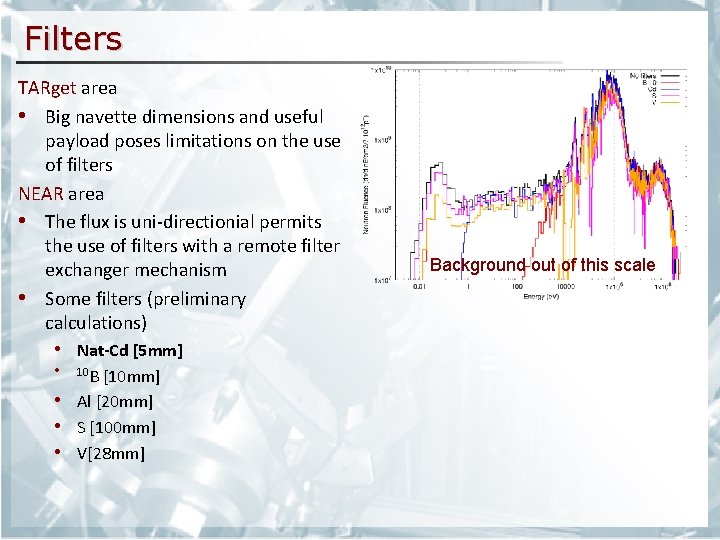 Filters TARget area • Big navette dimensions and useful payload poses limitations on the