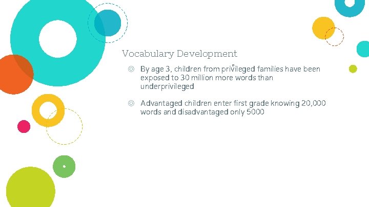 Vocabulary Development ” ◎ By age 3, children from privileged families have been exposed