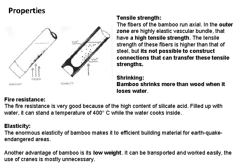 Properties Tensile strength: The fibers of the bamboo run axial. In the outer zone