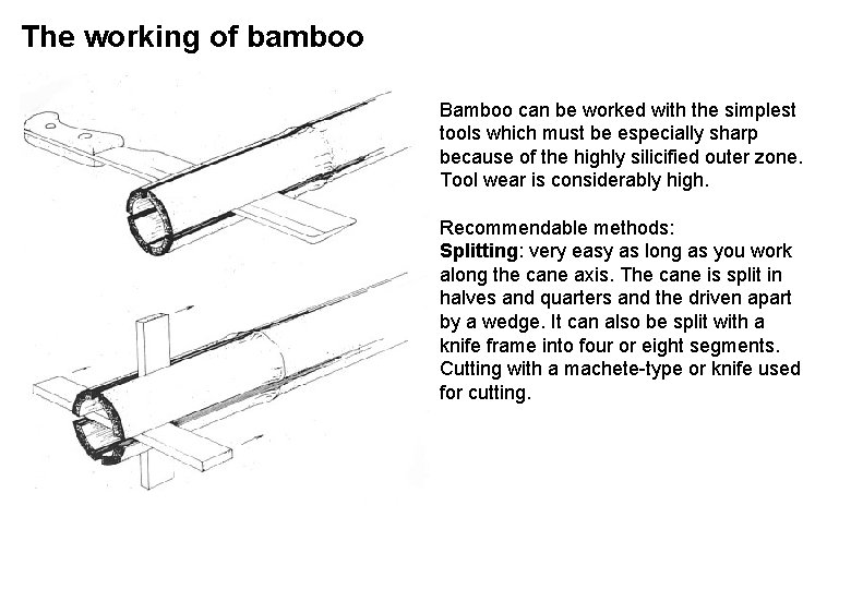 The working of bamboo Bamboo can be worked with the simplest tools which must