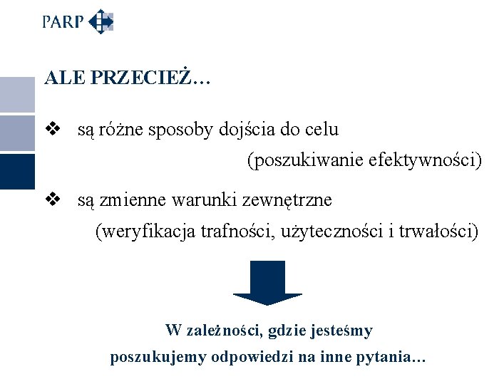 ALE PRZECIEŻ… v są różne sposoby dojścia do celu (poszukiwanie efektywności) v są zmienne