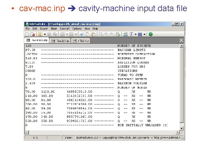  • cav-mac. inp cavity-machine input data file 