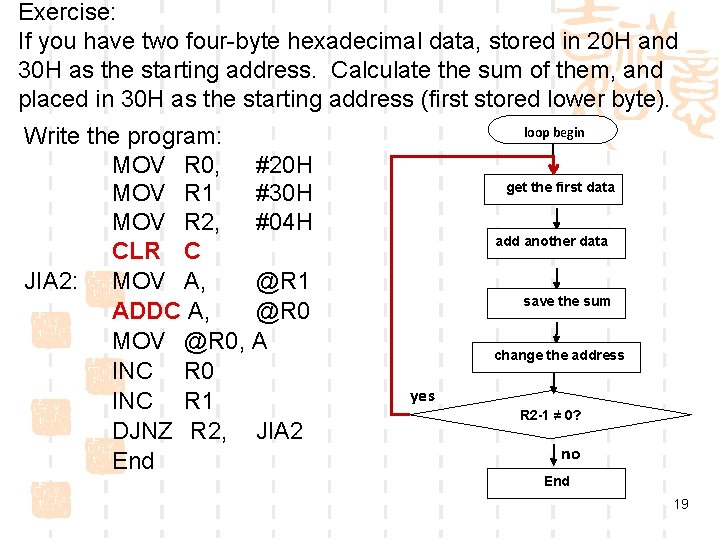 Exercise: If you have two four-byte hexadecimal data, stored in 20 H and 30