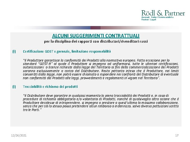 Avvocati, Dottori Commercialisti e Revisori Legali ALCUNI SUGGERIMENTI CONTRATTUALI per la disciplina dei rapporti