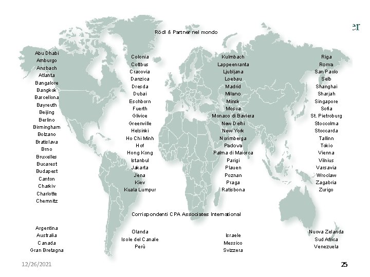 Rödl & Partner nel mondo Abu Dhabi Amburgo Ansbach Atlanta Bangalore Bangkok Barcellona Bayreuth