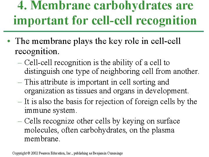 4. Membrane carbohydrates are important for cell-cell recognition • The membrane plays the key