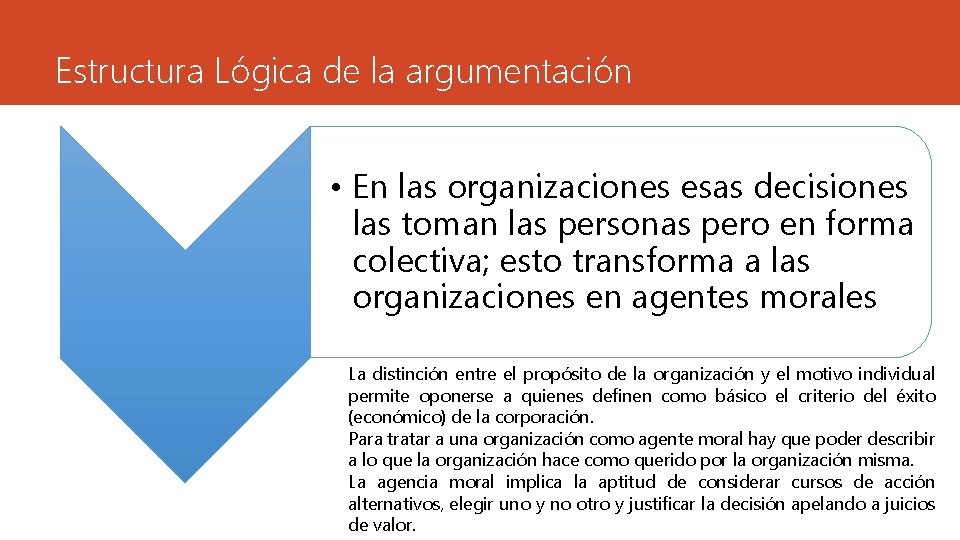 Estructura Lógica de la argumentación • En las organizaciones esas decisiones las toman las