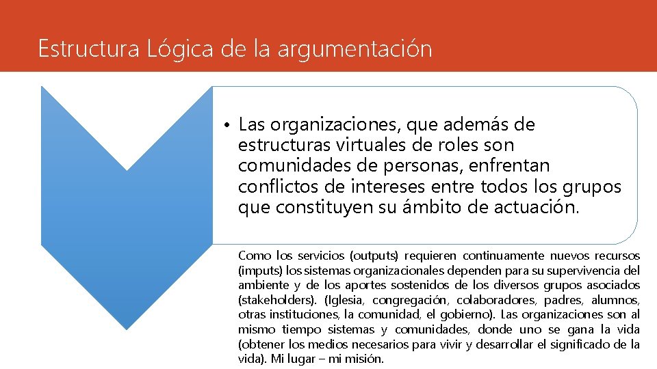 Estructura Lógica de la argumentación • Las organizaciones, que además de estructuras virtuales de