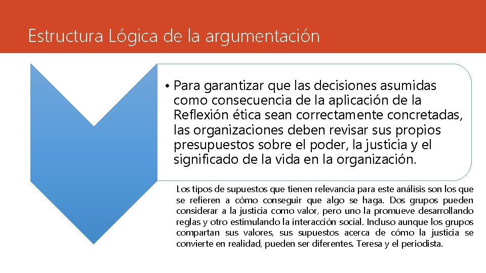 Estructura Lógica de la argumentación • Para garantizar que las decisiones asumidas como consecuencia