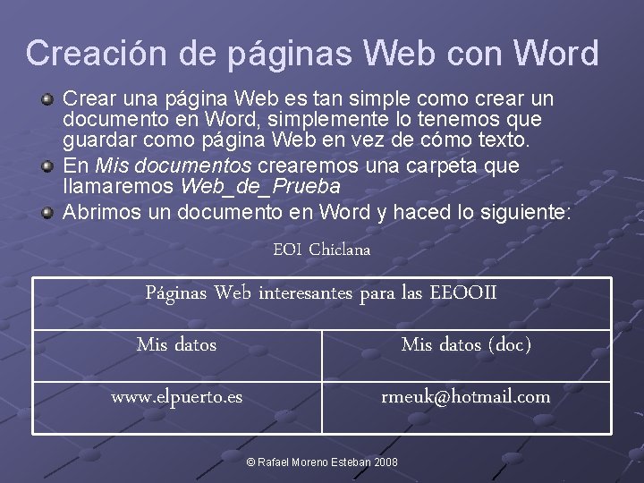 Creación de páginas Web con Word Crear una página Web es tan simple como