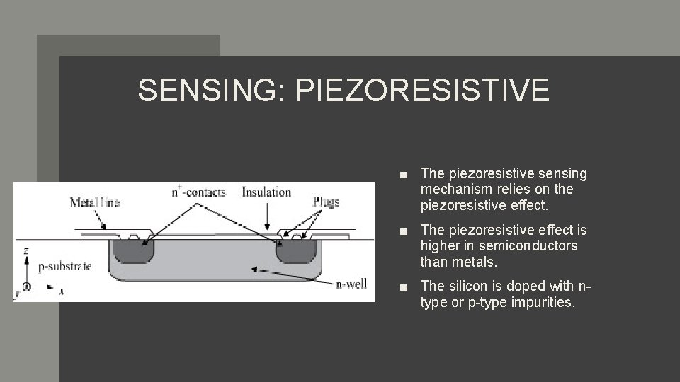 SENSING: PIEZORESISTIVE ■ The piezoresistive sensing mechanism relies on the piezoresistive effect. ■ The