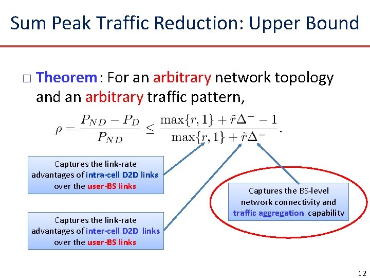 Sum Peak Traffic Reduction: Upper Bound □ Theorem: For an arbitrary network topology and