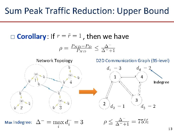 Sum Peak Traffic Reduction: Upper Bound □ Corollary: If Network Topology , then we