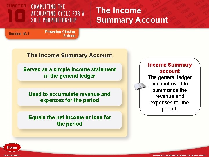 The Income Summary Account Section 10. 1 Preparing Closing Entries The Income Summary Account