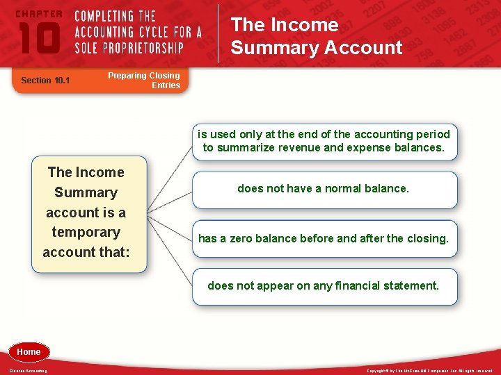 The Income Summary Account Section 10. 1 Preparing Closing Entries is used only at