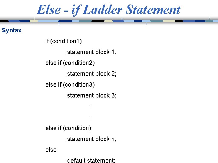 Else - if Ladder Statement Syntax if (condition 1) statement block 1; else if