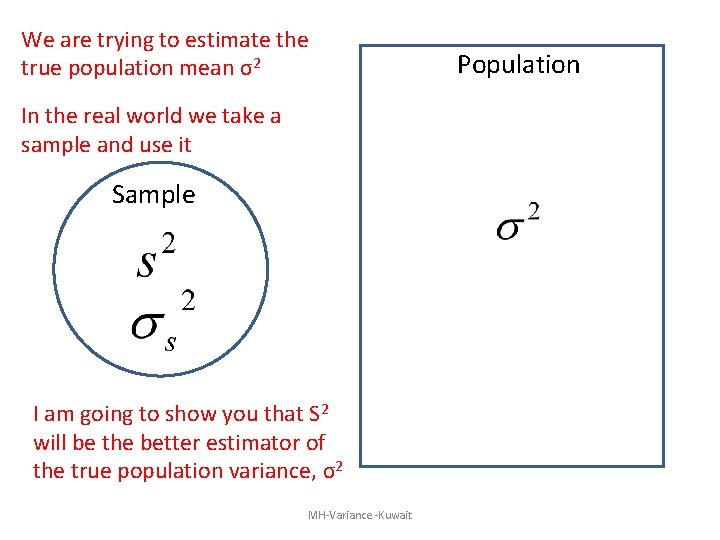 We are trying to estimate the true population mean σ2 In the real world