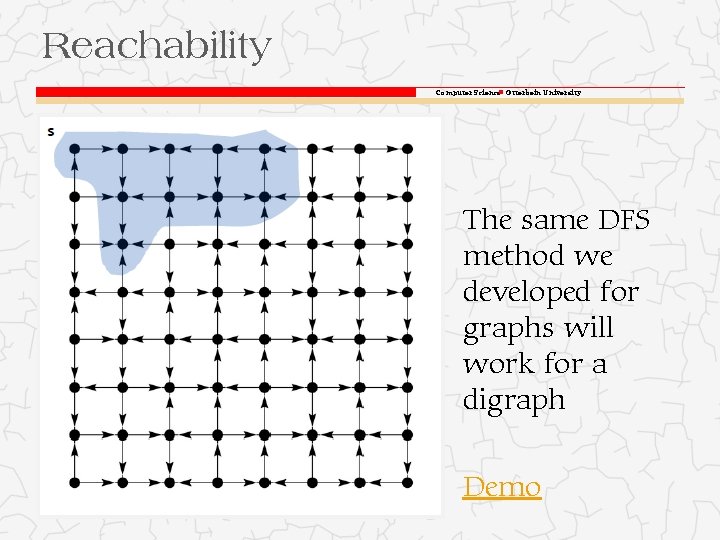 Reachability Computer Science Otterbein University The same DFS method we developed for graphs will Reachability Computer Science Otterbein University The same DFS method we developed for graphs will