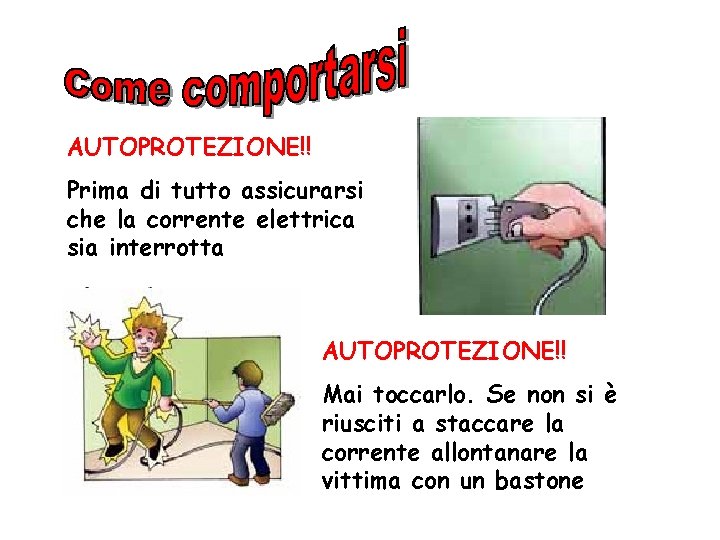 AUTOPROTEZIONE!! Prima di tutto assicurarsi che la corrente elettrica sia interrotta AUTOPROTEZIONE!! Mai toccarlo.