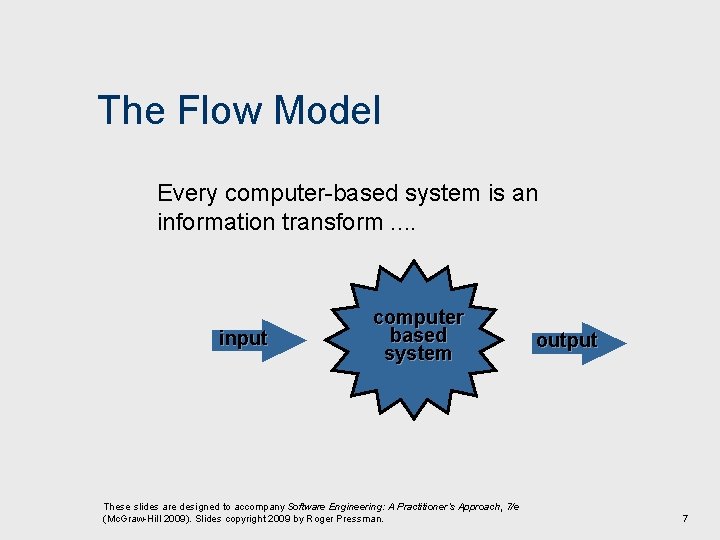 The Flow Model Every computer-based system is an information transform. . input computer based