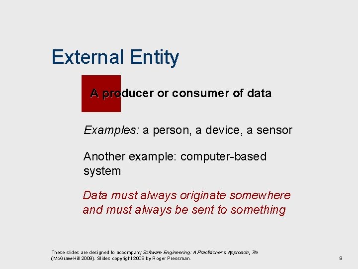 External Entity A producer or consumer of data Examples: a person, a device, a