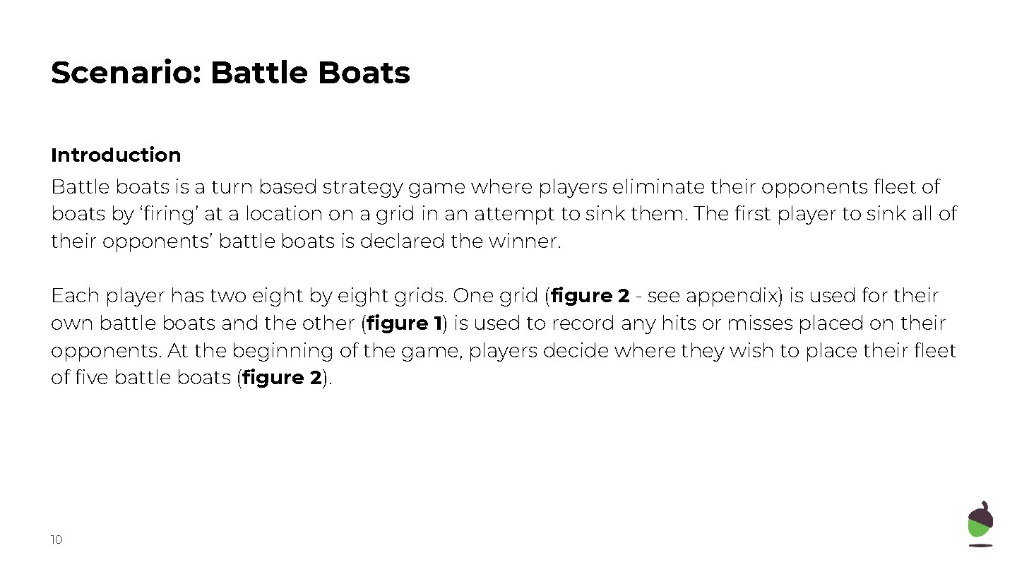 Scenario: Battle Boats Introduction Battle boats is a turn based strategy game where players