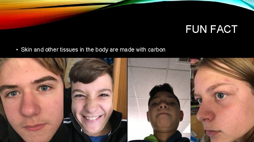 FUN FACT • Skin and other tissues in the body are made with carbon